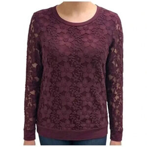 Adrianna Papell overlay lace top in Merlot Small